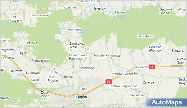 mapa Piotrów-Porębiska, Piotrów-Porębiska na mapie Targeo