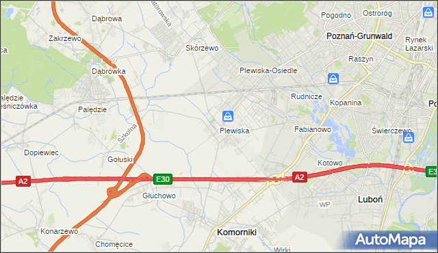 mapa Plewiska gmina Komorniki, Plewiska gmina Komorniki na mapie Targeo