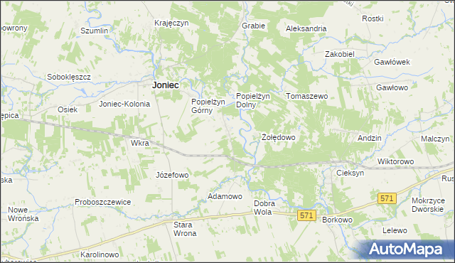 mapa Popielżyn-Zawady, Popielżyn-Zawady na mapie Targeo