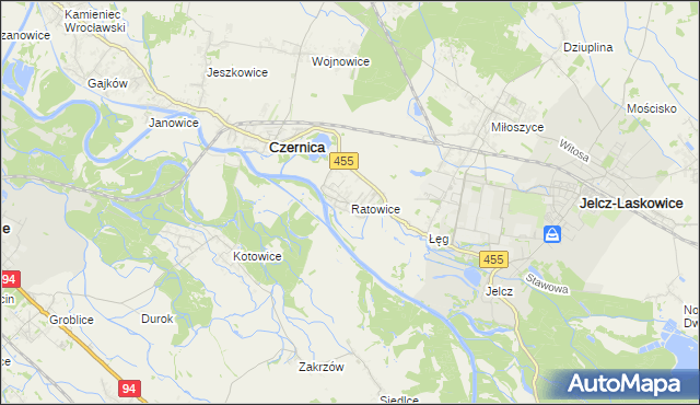 mapa Ratowice gmina Czernica, Ratowice gmina Czernica na mapie Targeo