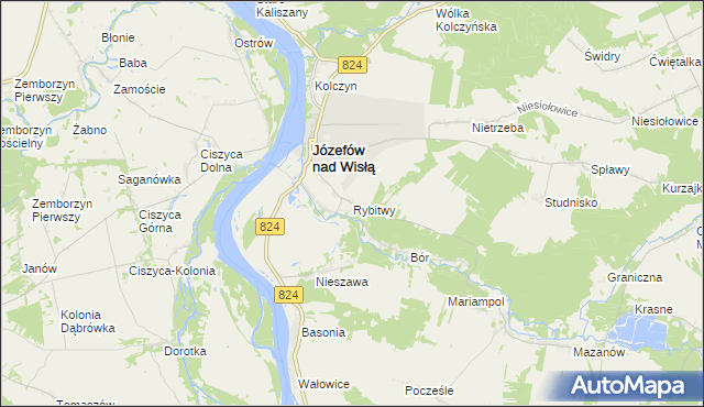 mapa Rybitwy gmina Józefów nad Wisłą, Rybitwy gmina Józefów nad Wisłą na mapie Targeo