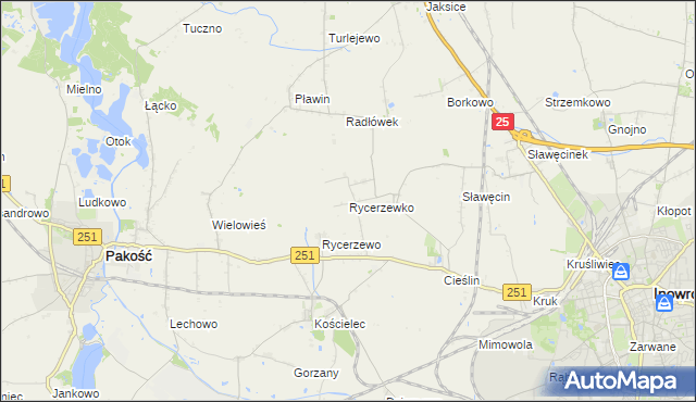 mapa Rycerzewko gmina Pakość, Rycerzewko gmina Pakość na mapie Targeo