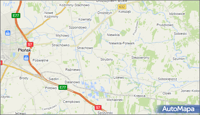 mapa Strubiny gmina Płońsk, Strubiny gmina Płońsk na mapie Targeo