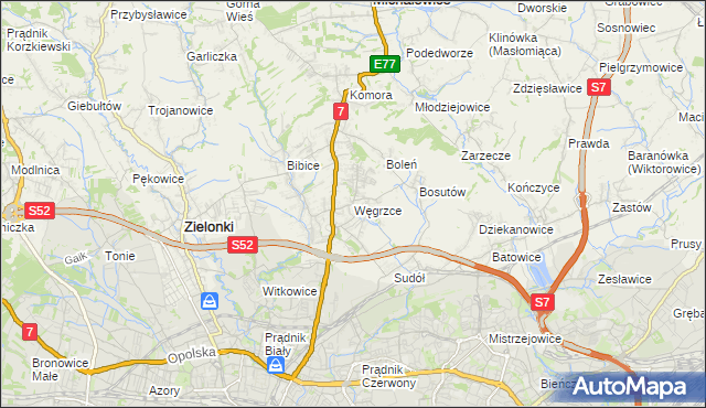 mapa Węgrzce gmina Zielonki, Węgrzce gmina Zielonki na mapie Targeo