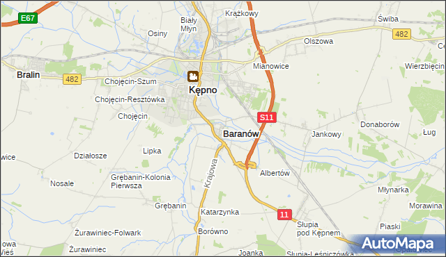 mapa Baranów powiat kępiński, Baranów powiat kępiński na mapie Targeo