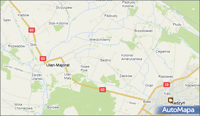 mapa Bedlno gmina Radzyń Podlaski, Bedlno gmina Radzyń Podlaski na mapie Targeo