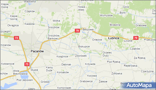 mapa Biskupice gmina Pacanów, Biskupice gmina Pacanów na mapie Targeo