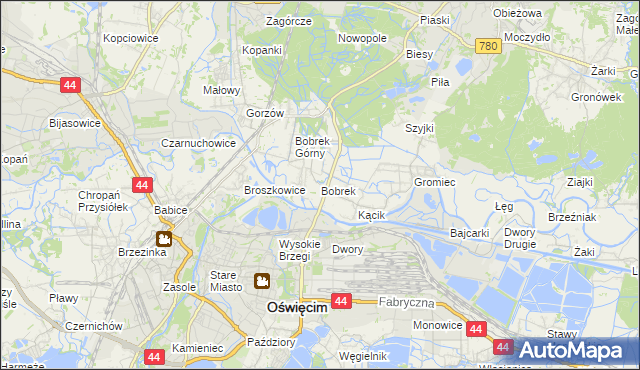 mapa Bobrek gmina Chełmek, Bobrek gmina Chełmek na mapie Targeo