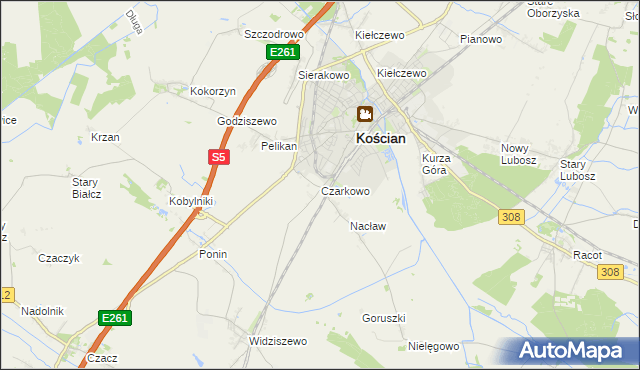 mapa Czarkowo gmina Kościan, Czarkowo gmina Kościan na mapie Targeo