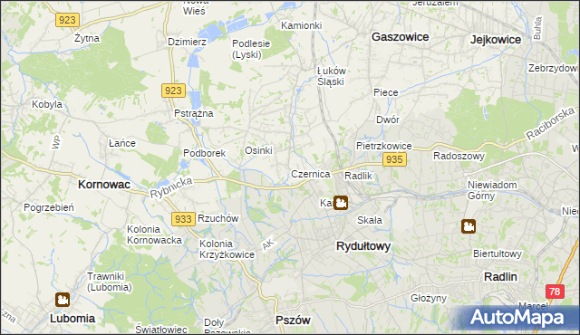 mapa Czernica gmina Gaszowice, Czernica gmina Gaszowice na mapie Targeo
