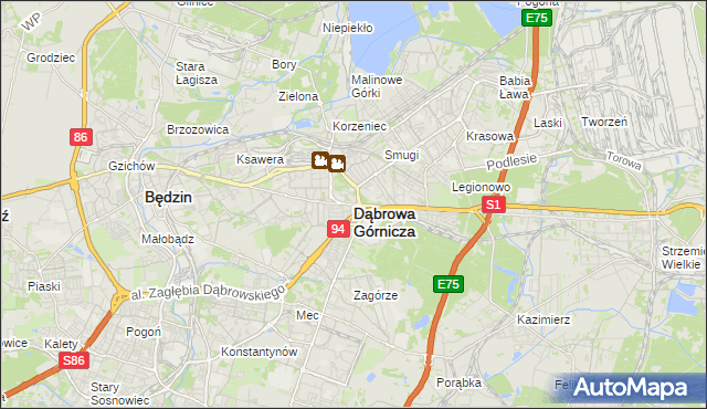 mapa Dąbrowa Górnicza, Dąbrowa Górnicza na mapie Targeo