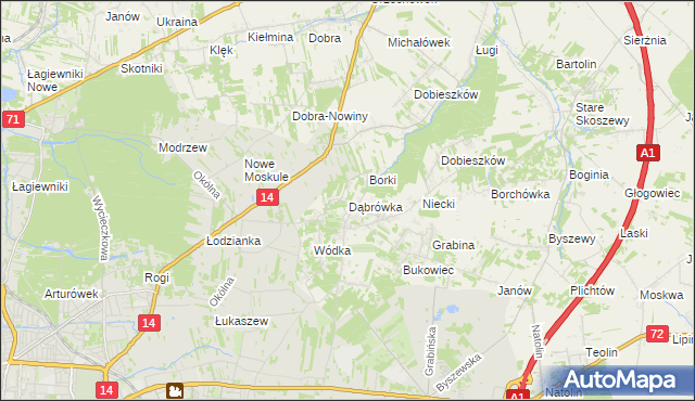 mapa Dąbrówka gmina Nowosolna, Dąbrówka gmina Nowosolna na mapie Targeo