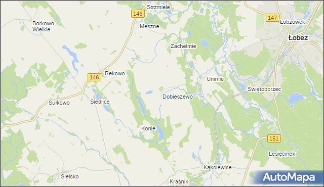mapa Dobieszewo gmina Łobez, Dobieszewo gmina Łobez na mapie Targeo