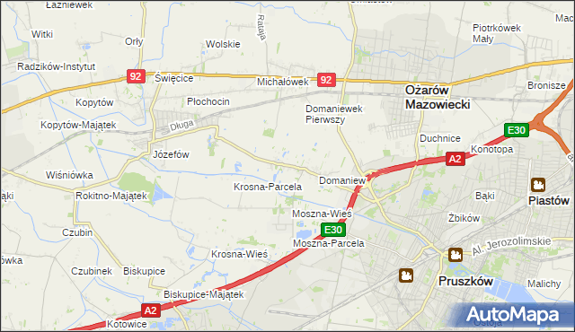 mapa Domaniewek gmina Brwinów, Domaniewek gmina Brwinów na mapie Targeo