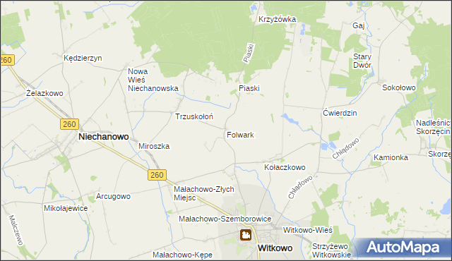 mapa Folwark gmina Witkowo, Folwark gmina Witkowo na mapie Targeo