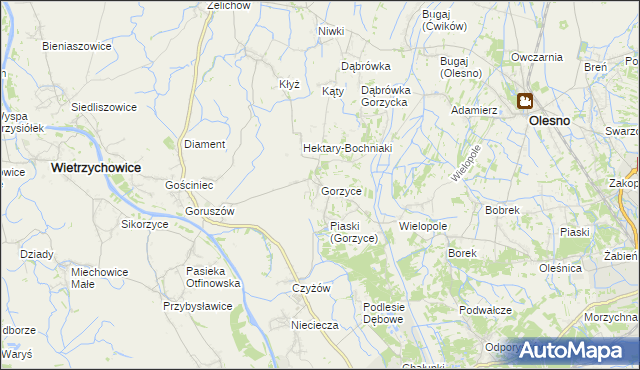 mapa Gorzyce gmina Żabno, Gorzyce gmina Żabno na mapie Targeo