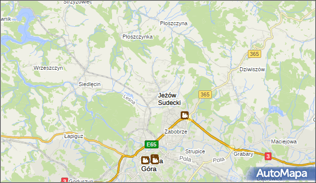 mapa Jeżów Sudecki, Jeżów Sudecki na mapie Targeo