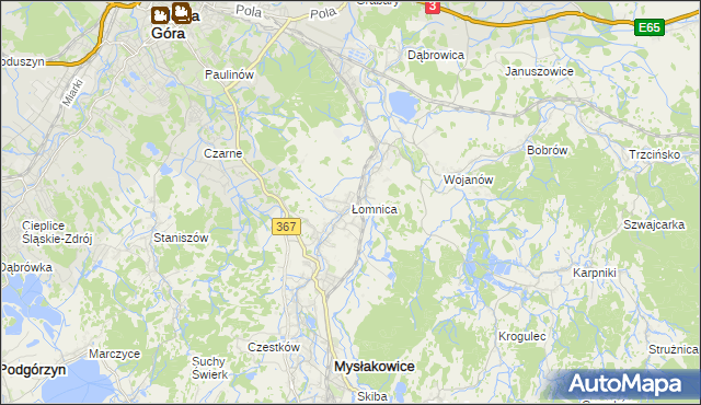 mapa Łomnica gmina Mysłakowice, Łomnica gmina Mysłakowice na mapie Targeo