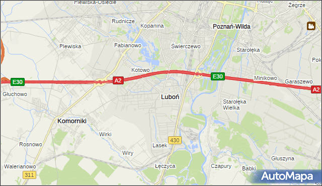 mapa Luboń powiat poznański, Luboń powiat poznański na mapie Targeo