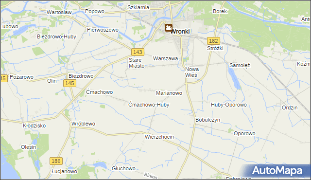 mapa Marianowo gmina Wronki, Marianowo gmina Wronki na mapie Targeo