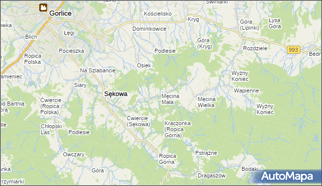 mapa Męcina Mała, Męcina Mała na mapie Targeo