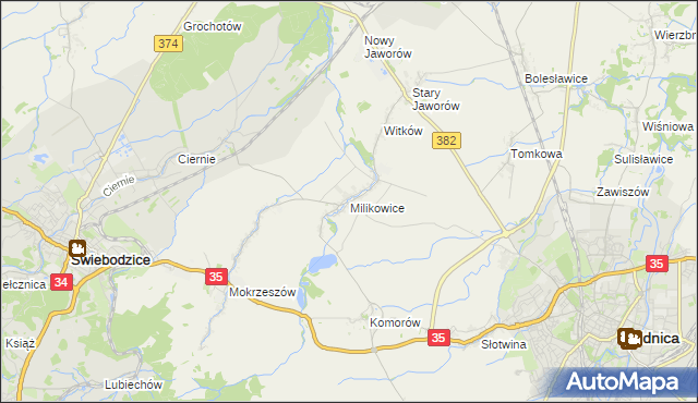 mapa Milikowice, Milikowice na mapie Targeo