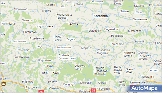 mapa Mogilno gmina Korzenna, Mogilno gmina Korzenna na mapie Targeo