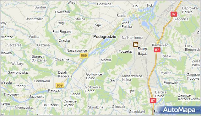 mapa Mostki gmina Stary Sącz, Mostki gmina Stary Sącz na mapie Targeo