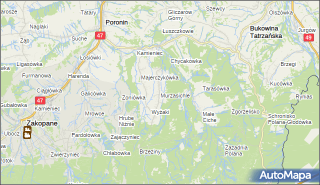 mapa Murzasichle, Murzasichle na mapie Targeo