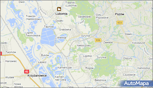 mapa Nieboczowy, Nieboczowy na mapie Targeo