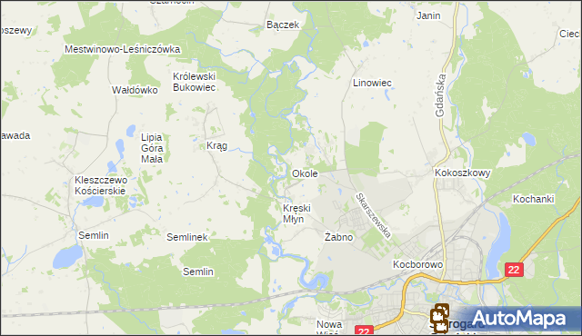 mapa Okole gmina Starogard Gdański, Okole gmina Starogard Gdański na mapie Targeo
