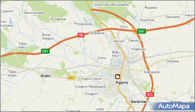 mapa Osiny gmina Kępno, Osiny gmina Kępno na mapie Targeo