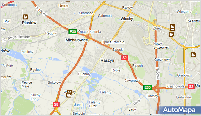 mapa Raszyn powiat pruszkowski, Raszyn powiat pruszkowski na mapie Targeo