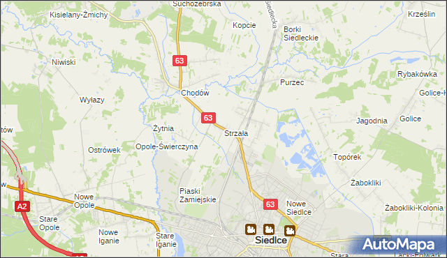 mapa Strzała gmina Siedlce, Strzała gmina Siedlce na mapie Targeo