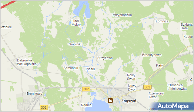 mapa Strzyżewo gmina Zbąszyń, Strzyżewo gmina Zbąszyń na mapie Targeo