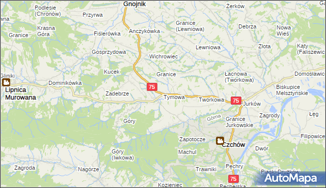 mapa Tymowa gmina Czchów, Tymowa gmina Czchów na mapie Targeo