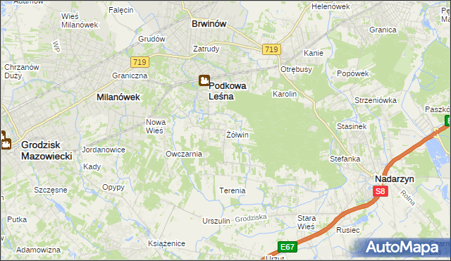 mapa Żółwin gmina Brwinów, Żółwin gmina Brwinów na mapie Targeo