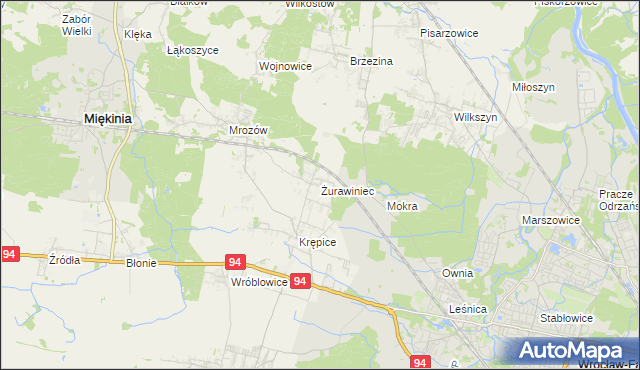 mapa Żurawiniec gmina Miękinia, Żurawiniec gmina Miękinia na mapie Targeo