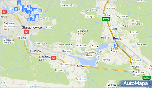 mapa Adamów gmina Brody, Adamów gmina Brody na mapie Targeo