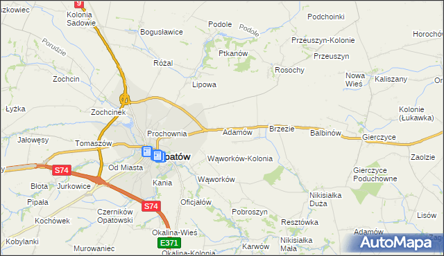 mapa Adamów gmina Opatów, Adamów gmina Opatów na mapie Targeo