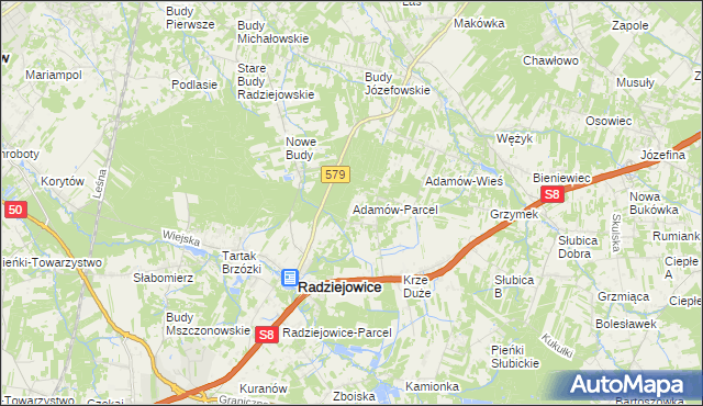 mapa Adamów-Parcel, Adamów-Parcel na mapie Targeo