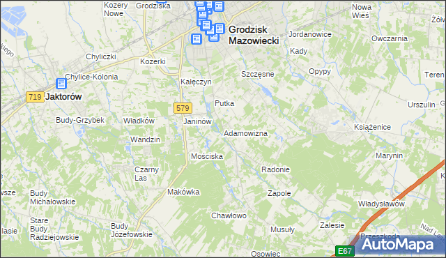 mapa Adamowizna gmina Grodzisk Mazowiecki, Adamowizna gmina Grodzisk Mazowiecki na mapie Targeo