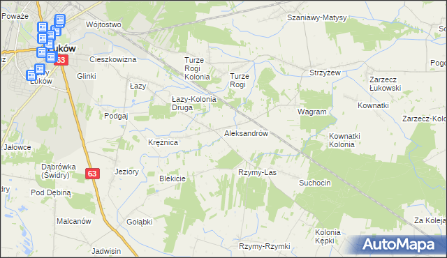 mapa Aleksandrów gmina Łuków, Aleksandrów gmina Łuków na mapie Targeo
