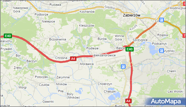 mapa Aleksandrowice gmina Zabierzów, Aleksandrowice gmina Zabierzów na mapie Targeo