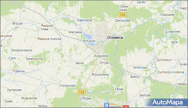 mapa Augustów gmina Drzewica, Augustów gmina Drzewica na mapie Targeo