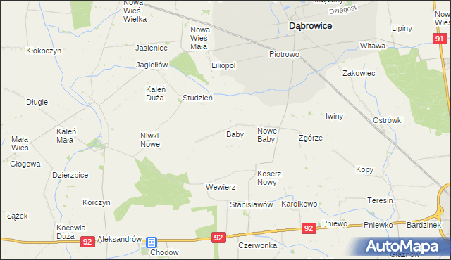 mapa Baby gmina Dąbrowice, Baby gmina Dąbrowice na mapie Targeo
