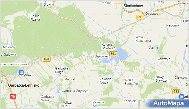 mapa Bąkowiec gmina Garbatka-Letnisko, Bąkowiec gmina Garbatka-Letnisko na mapie Targeo