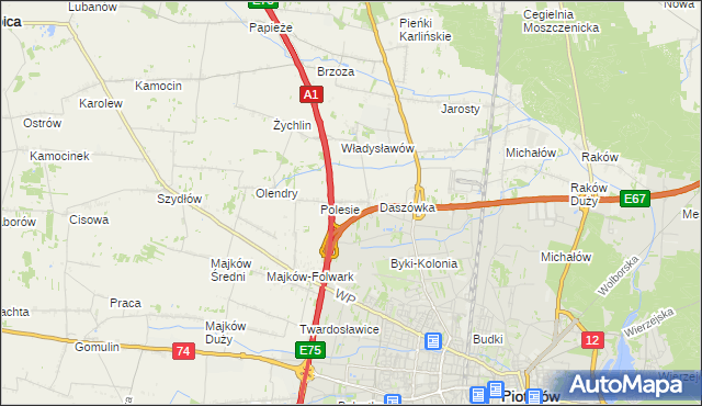 mapa Bąkowiec gmina Grabica, Bąkowiec gmina Grabica na mapie Targeo