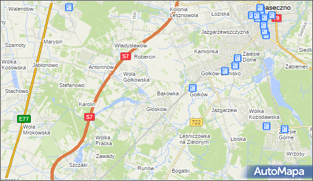 mapa Bąkówka gmina Piaseczno, Bąkówka gmina Piaseczno na mapie Targeo