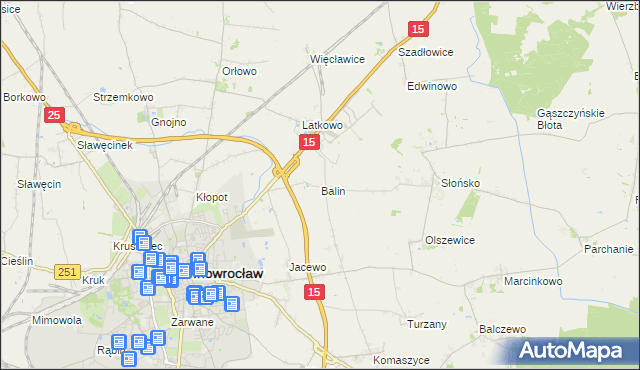 mapa Balin gmina Inowrocław, Balin gmina Inowrocław na mapie Targeo